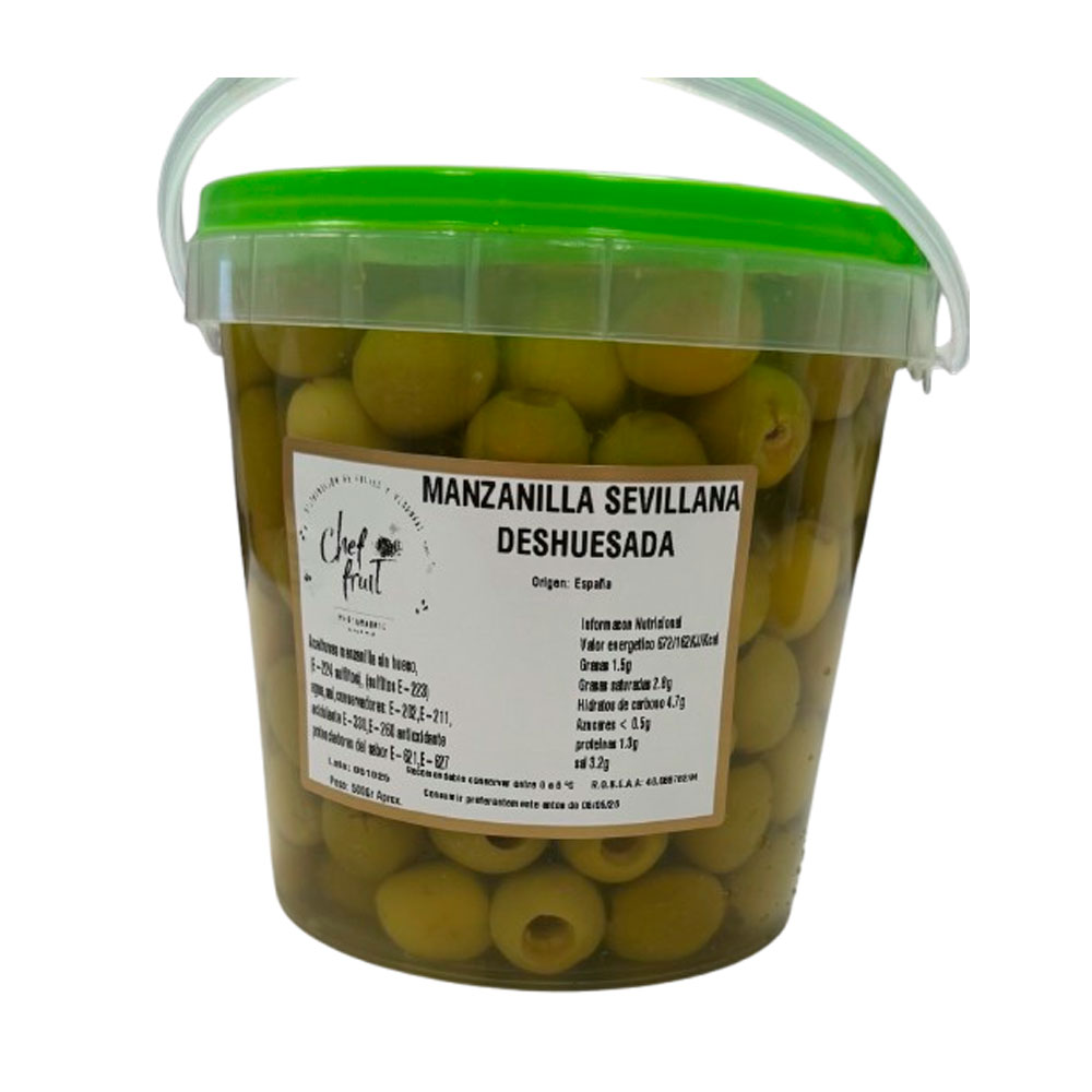 Aceituna Manzanillas Sin Hueso Cubo 500Grs | Chef Fruit